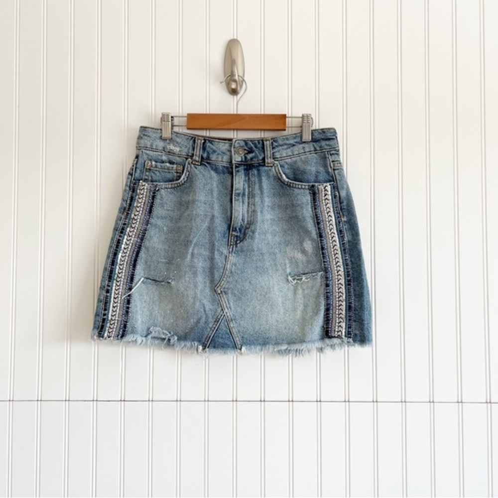 Free People Size 4 Beaded Embellished Jean Mini Skirt - Picture 1 of 5